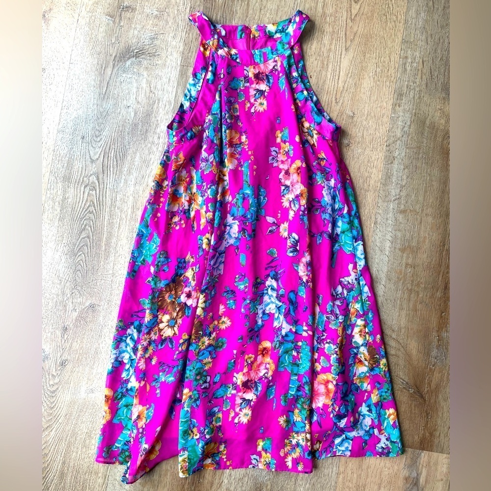 Betsey Johnson Pink Floral High Neck Swing Dress 6 Sleeveless Boho vintage Y2K